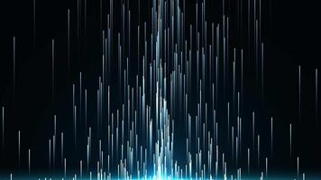 trogen lysande blå ljus rader faller vertikalt på mörk bakgrund. abstrakt digital regn, data flöde, cyber teknologi rörelse effekt, modern sci-fi bakgrund för design och animering video