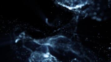 Dynamic abstract background with glowing blue particles forming digital waves and futuristic connections. Flowing motion of dots and light beams creates a sci-fi and technology-inspired design video
