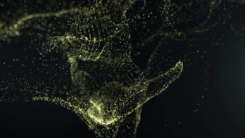 Golden glowing particles form abstract digital waves on a dark background. Futuristic motion design with shimmering dots, dynamic flow, and elegant technology-inspired visualization. video