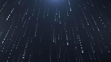 astratto digitale sfondo con raggiante caduta particelle nel blu toni. futuristico dati pioggia effetto simboleggiante tecnologia, informatica spazio, comunicazione, e moderno digitale innovazione. video