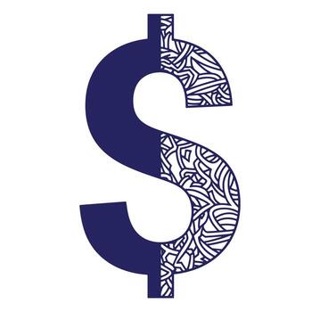 Artistic dollar sign with intricate pattern on white background for finance and business concepts vector