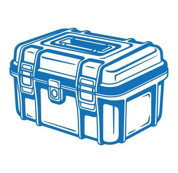 Blue outlined illustration of a durable plastic toolbox with secure latches and handle detail vector