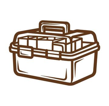 Brown outlined tool box with handle and latches for organizing and storing tools supplies vector
