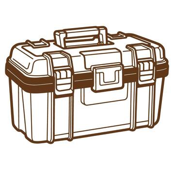 Line art illustration of a closed toolbox with handle and securing latches on white background vector