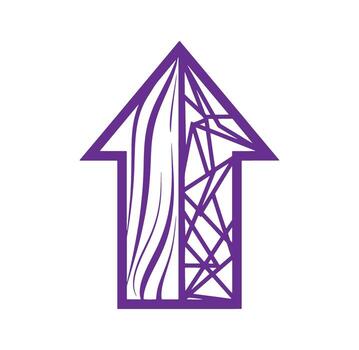 Abstract purple arrow design with geometric and organic patterns on white background vector