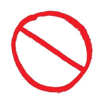 Hand drawn prohibition sign No entry symbol Red circle with cross line clipart in doodle style Ban Restriction Forbidden stop Single element for print, web, design prohibition brush vector