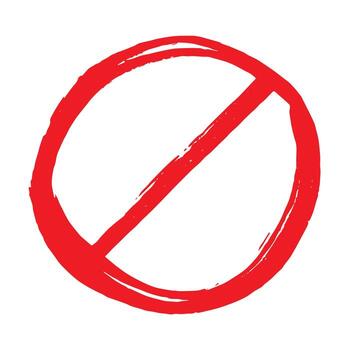 Hand drawn prohibition sign No entry symbol Red circle with cross line clipart in doodle style Ban Restriction Forbidden stop Single element for print, web, design prohibition cross vector