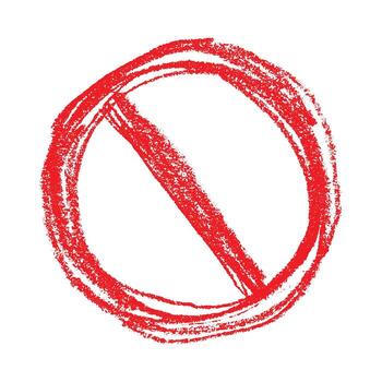 Hand drawn prohibition sign No entry symbol Red circle with cross line clipart in doodle style Ban Restriction Forbidden stop Single element for print, web, design prohibition alert vector