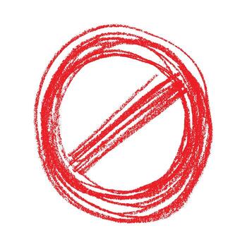 Hand drawn prohibition sign No entry symbol Red circle with cross line clipart in doodle style Ban Restriction Forbidden stop Single element for print, web, design prohibition traffic vector