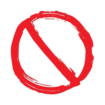 Hand drawn prohibition sign No entry symbol Red circle with cross line clipart in doodle style Ban Restriction Forbidden stop Single element for print, web, design prohibition road vector