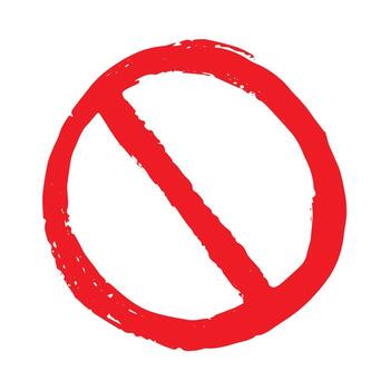 Hand drawn prohibition sign No entry symbol Red circle with cross line clipart in doodle style Ban Restriction Forbidden stop Single element for print, web, design prohibition danger vector