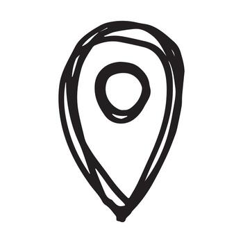 Hand drawn map pin Map marker pointer sign GPS and mapping tools Location pin symbol Pinpoint clipart in doodle style Single element for web, design map vector