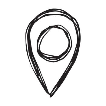 Hand drawn map pin Map marker pointer sign GPS and mapping tools Location pin symbol Pinpoint clipart in doodle style Single element for web, design navigation vector