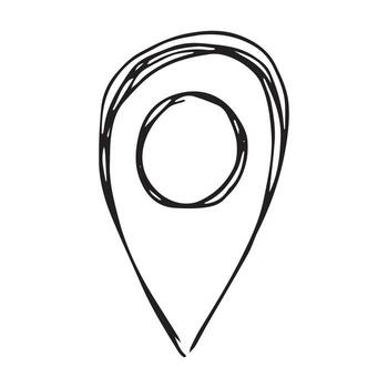 Hand drawn map pin Map marker pointer sign GPS and mapping tools Location pin symbol Pinpoint clipart in doodle style Single element for web, design pin vector