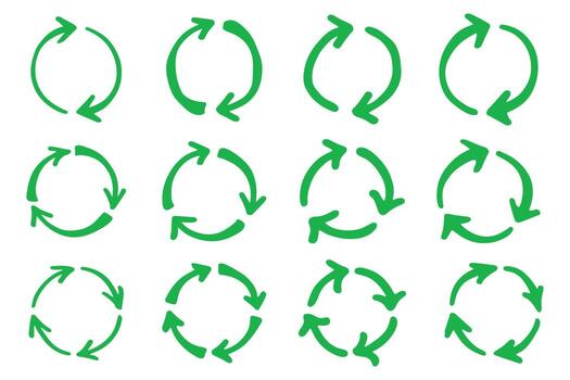 Set of hand drawn recycle arrow icon Recycling resources symbol Reuse of materials, zero waste, green environment, saving the planet cycle environment vector