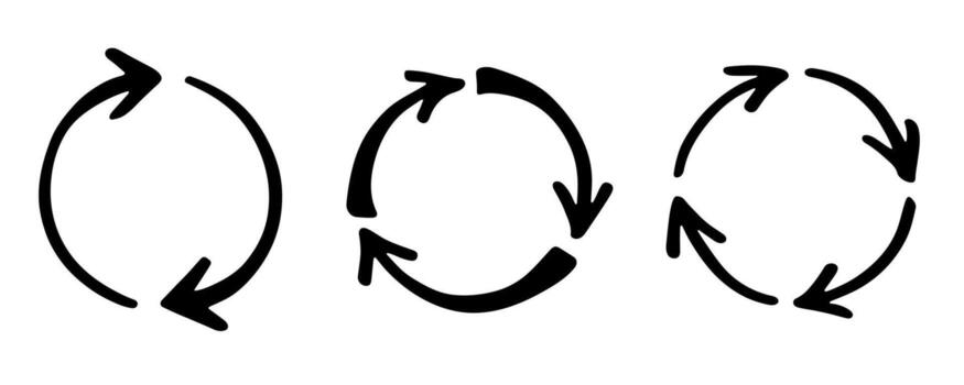 Set of hand drawn recycle arrow icon Recycling resources symbol Reuse of materials, zero waste, green environment, saving the planet cycle recycling vector