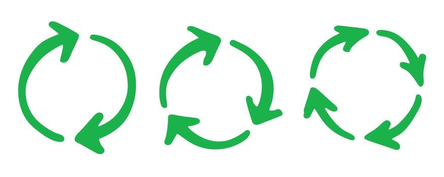 Set of hand drawn recycle arrow icon Recycling resources symbol Reuse of materials, zero waste, green environment, saving the planet cycle waste vector