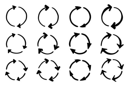 cycle reuse Set of hand drawn recycle arrow icon Recycling resources symbol Reuse of materials, zero waste, green environment, saving the planet vector