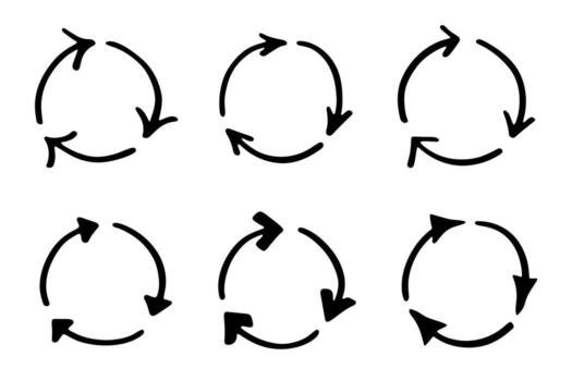 Set of hand drawn recycle arrow icon Recycling resources symbol Reuse of materials, zero waste, green environment, saving the planet conservation motion vector