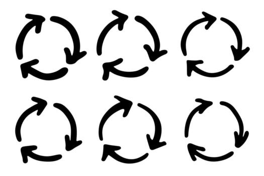 Set of hand drawn recycle arrow icon Recycling resources symbol Reuse of materials, zero waste, green environment, saving the planet conservation pictogram vector