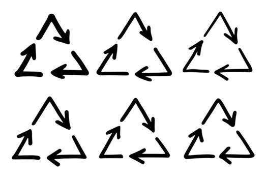 Set of hand drawn recycle arrow icon Recycling resources symbol Reuse of materials, zero waste, green environment, saving the planet conservation isolated vector