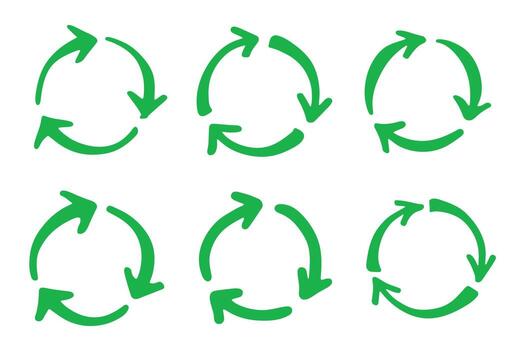 conservation ecological Set of hand drawn recycle arrow icon Recycling resources symbol Reuse of materials, zero waste, green environment, saving the planet vector