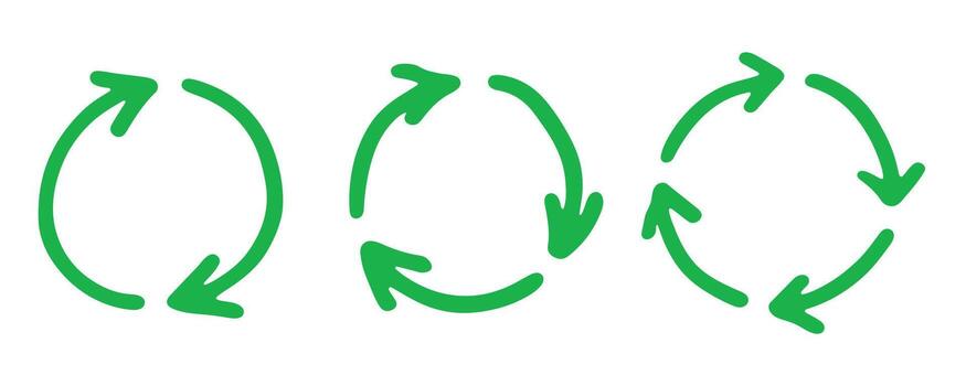 Set of hand drawn recycle arrow icon Recycling resources symbol Reuse of materials, zero waste, green environment, saving the planet conservation pollution vector