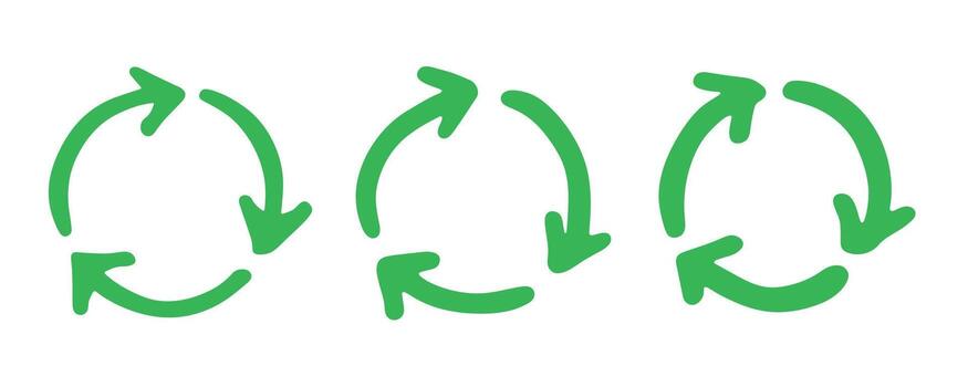 conservation pollution Set of hand drawn recycle arrow icon Recycling resources symbol Reuse of materials, zero waste, green environment, saving the planet vector