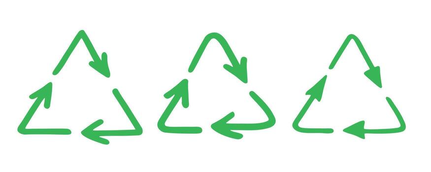 Set of hand drawn recycle arrow icon Recycling resources symbol Reuse of materials, zero waste, green environment, saving the planet conservation organic vector