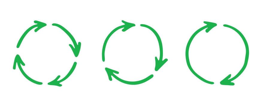 conservation concept Set of hand drawn recycle arrow icon Recycling resources symbol Reuse of materials, zero waste, green environment, saving the planet vector