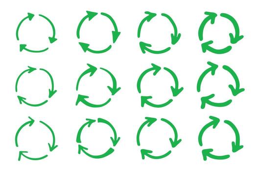 conservation rotation Set of hand drawn recycle arrow icon Recycling resources symbol Reuse of materials, zero waste, green environment, saving the planet vector