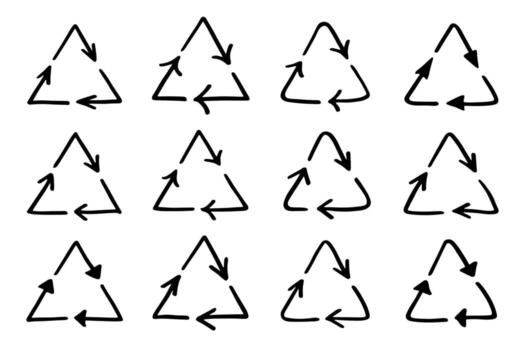Set of hand drawn recycle arrow icon Recycling resources symbol Reuse of materials, zero waste, green environment, saving the planet conservation environment vector