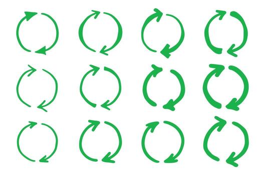 conservation environment Set of hand drawn recycle arrow icon Recycling resources symbol Reuse of materials, zero waste, green environment, saving the planet vector