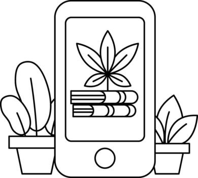 un teléfono con un hoja en eso es en parte superior de un apilar de libros vector