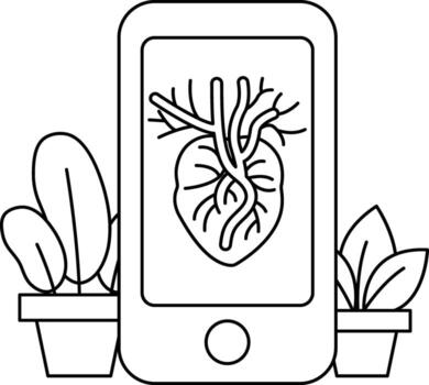 A phone with a heart on it is on a table next to some plants vector