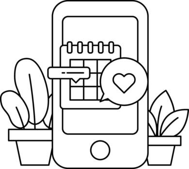 un teléfono con un calendario aplicación en eso y un corazón símbolo siguiente a eso vector