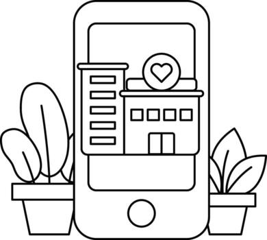A phone with a building and a heart on it vector