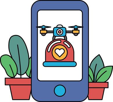 A cell phone with a drone on it and a heart on the screen vector