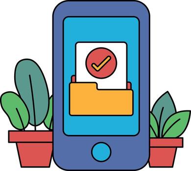 A phone with a red check mark on it and a folder icon vector