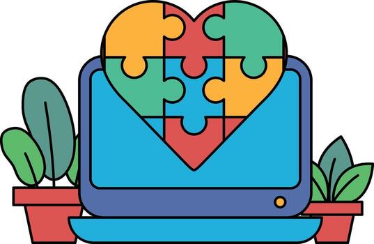 A computer monitor with a puzzle piece heart on it vector