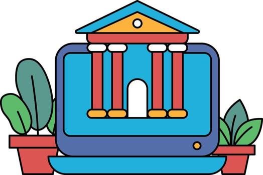 un computadora monitor con un edificio en eso vector