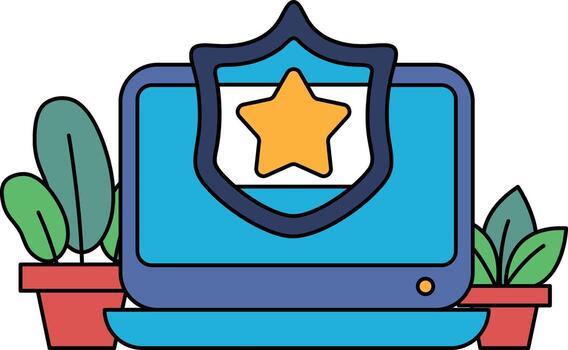 un computadora monitor con un proteger y un estrella en eso vector