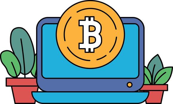 A computer monitor with a large B on it and a small coin on top of it vector