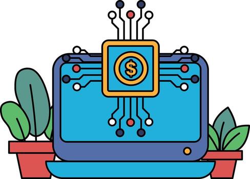 A computer monitor with a dollar sign on it vector