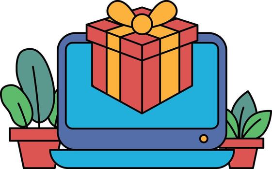 A computer monitor with a red box on it vector