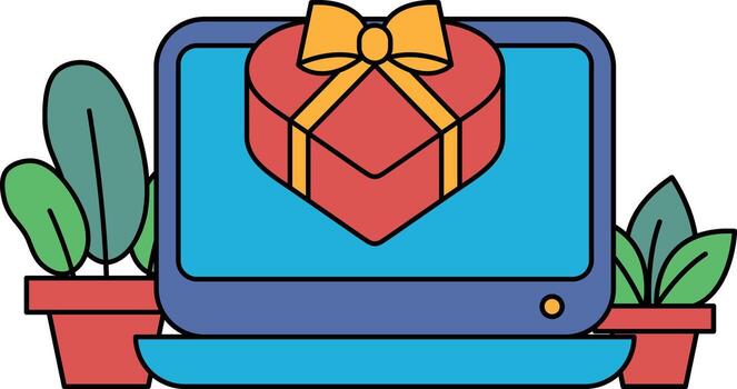 A computer monitor with a red box on it and a bow on top of it vector