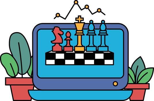 A computer monitor with a chess board on it vector