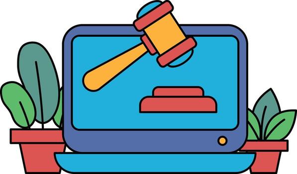 A computer monitor with a gavel on it vector