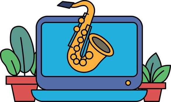 A cartoon image of a saxophone on a computer screen vector