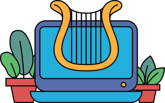 A computer monitor with a harp on top of it vector